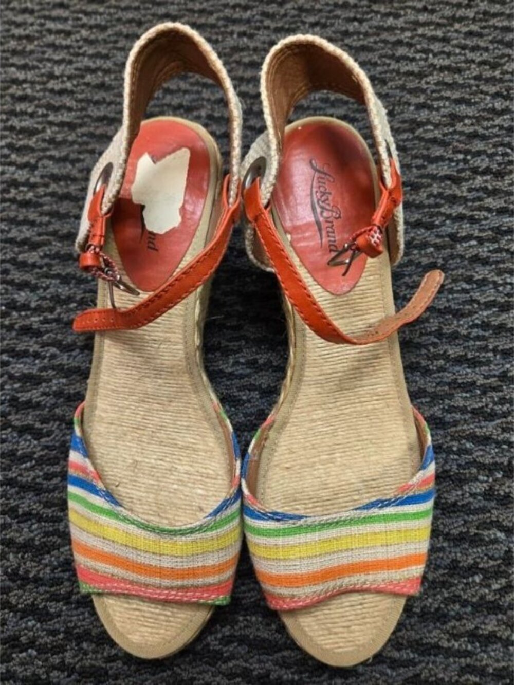 Lucky Brand Kendra Espadrille Wedge Sandals Womens 9.5 Multicolor Canvas Stripe